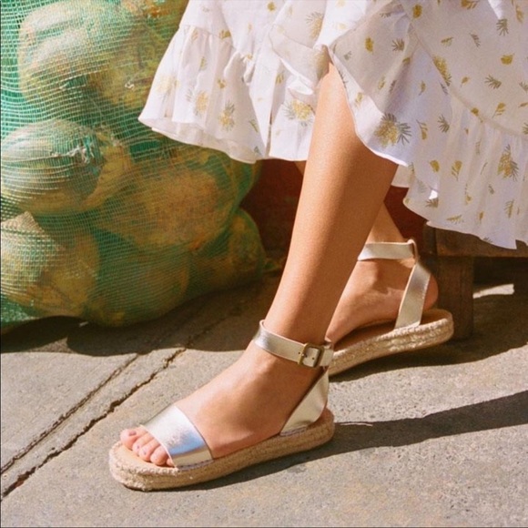 SOLUTOS Cadiz Leather Gold Espadrilles platform ankle Sandals size 6 - Picture 14 of 15